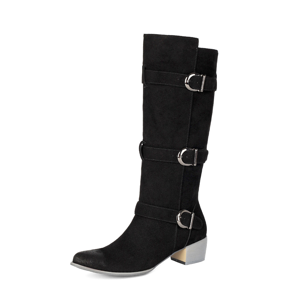Fashion Winter High Heel Chunky Heel  Belt Buckle Suede Over-the-Knee Women's Boots Made to order, ships in 7 days