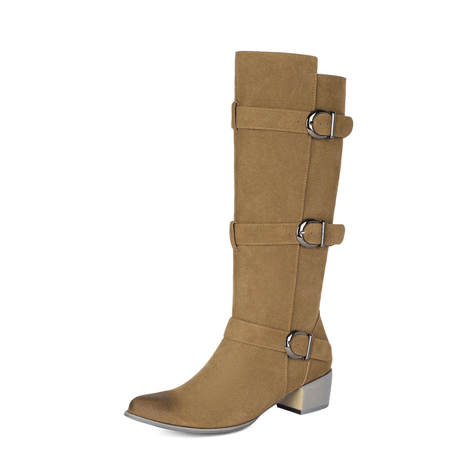 Fashion Winter High Heel Chunky Heel  Belt Buckle Suede Over-the-Knee Women's Boots Made to order, ships in 7 days