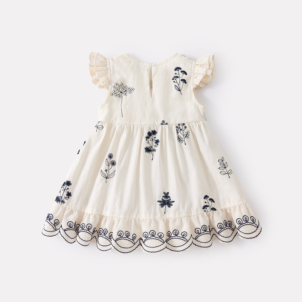 Embroidered Cotton Dress Casual Strapless Dress Baby Flutter Sleeve Princess Dress Sweet Summer Outfit
