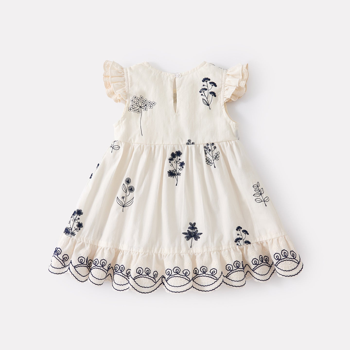 Embroidered Cotton Dress Casual Strapless Dress Baby Flutter Sleeve Princess Dress Sweet Summer Outfit
