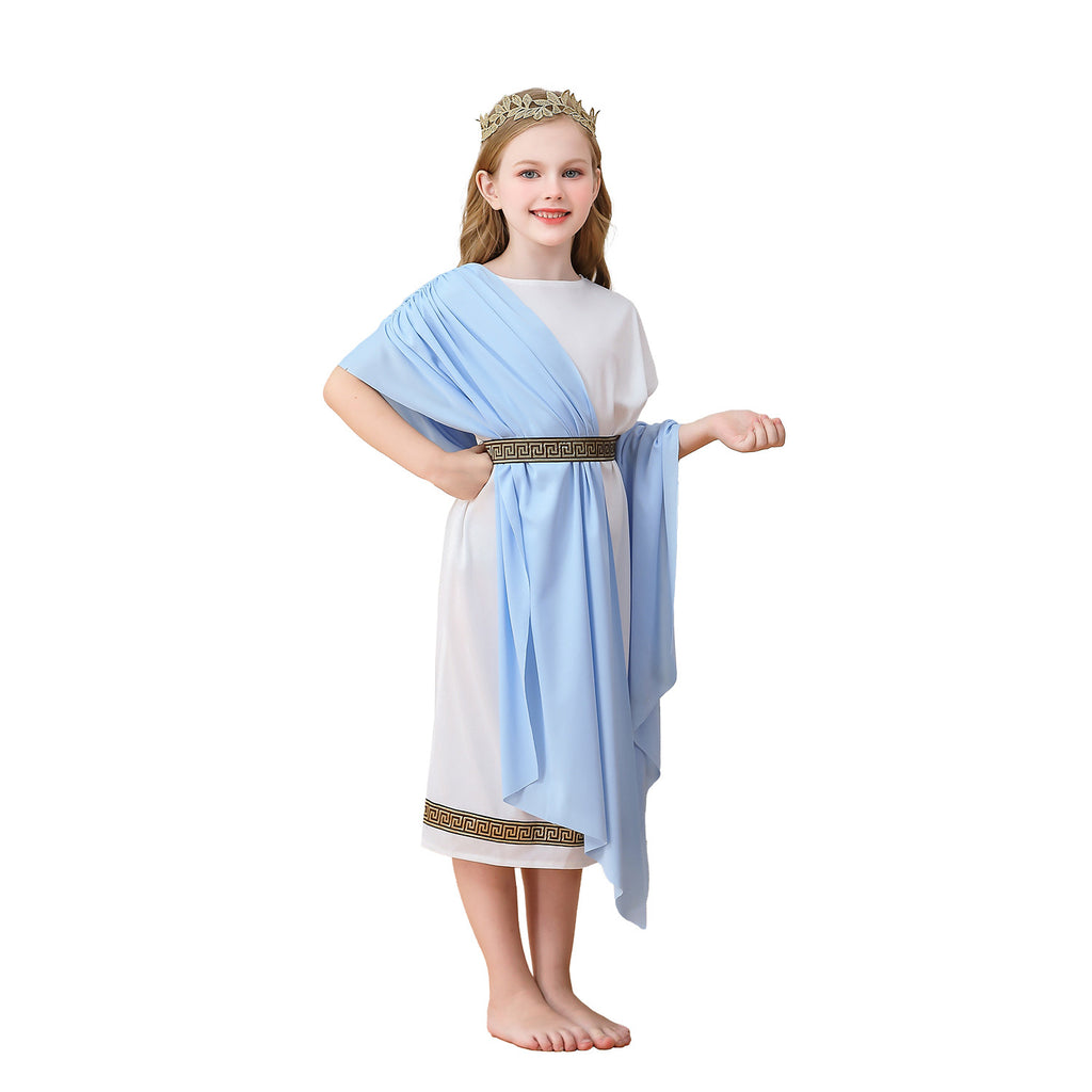 Halloween Kids Costume Greek Mythology Boys Girls Dress White Roman Toga Robe Carnival Performance Costume