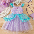 Mermaid Princess Dress with Flutter Sleeves, Sequin Tutu Skirt for Kids, Performance Costume, Birthday Party Dress