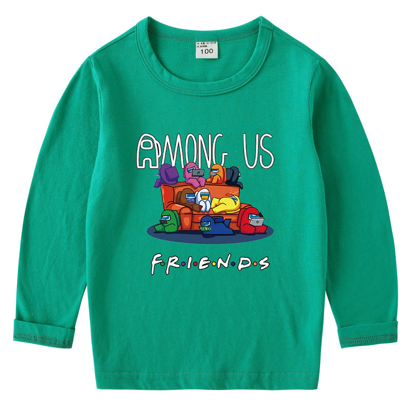 Children's cotton T-shirt with round neck and long sleeved base