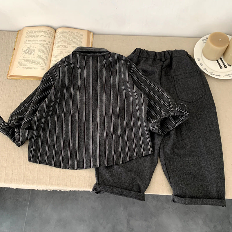 Children's Baby Girl Striped Shirt Pants Autumn Set
