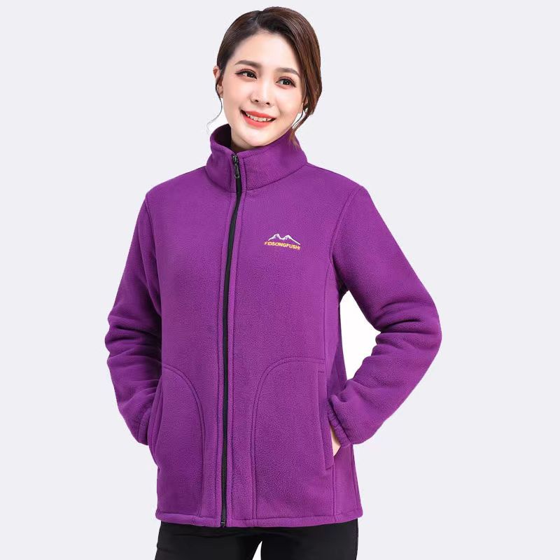 Fleece Jacket for Women Lined Thickened Zip-Up Stand Collar Loose Sporty Hoodie Warm Top