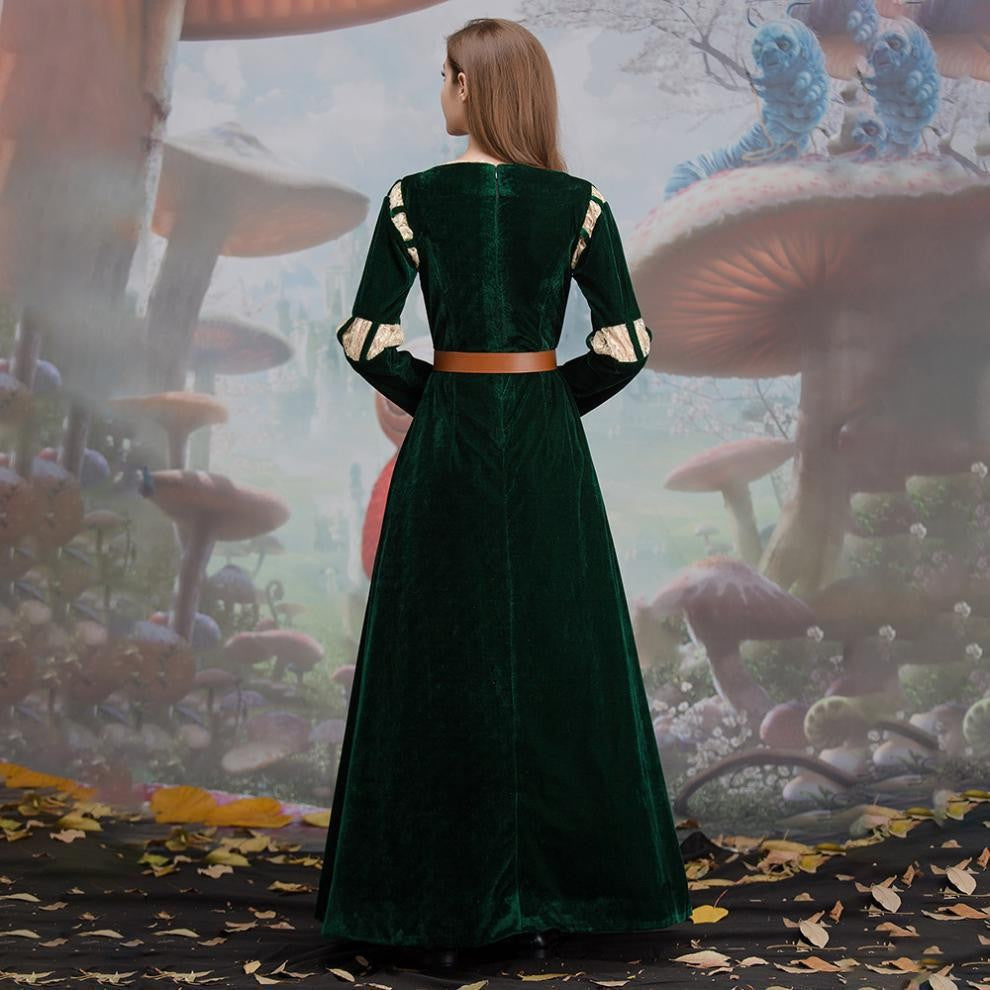 Halloween Brave Story Character Merida Women's Green Vintage Royal Long Dress Cosplay Costume