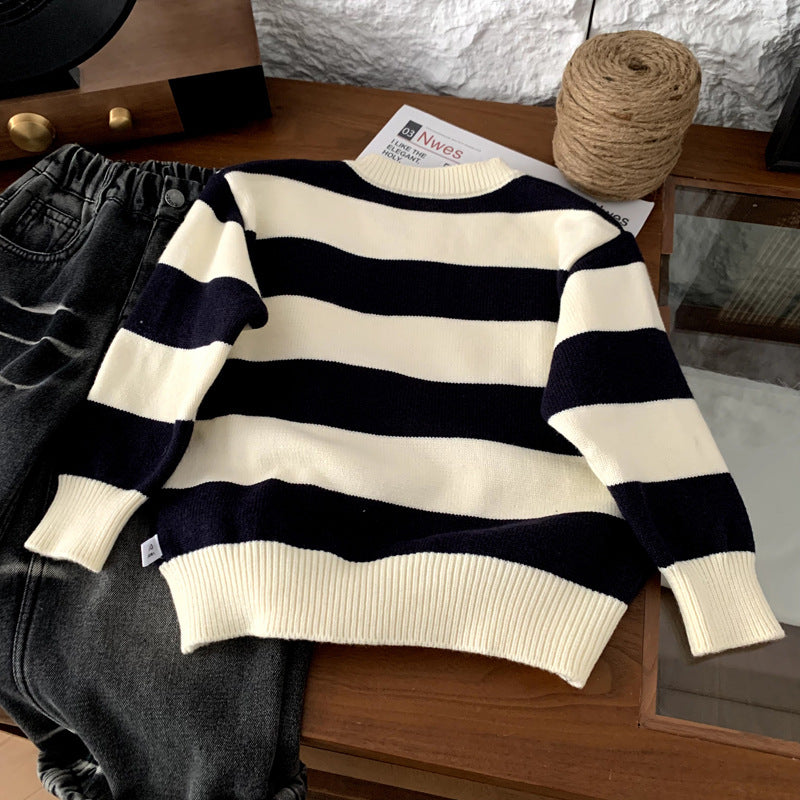 Children's striped pullover knitted sweater for girls