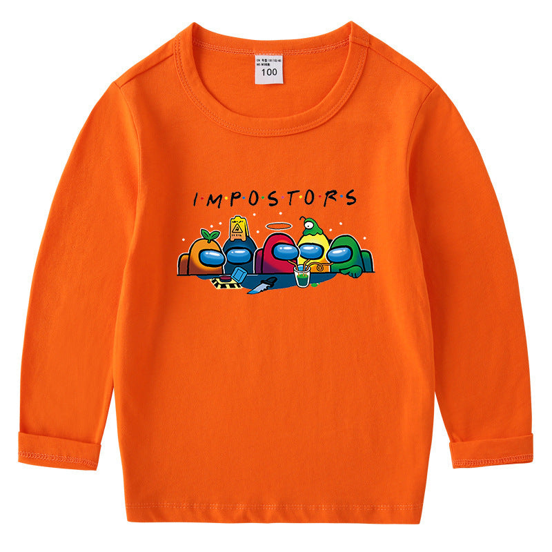 Children's cotton T-shirt with round neck and long sleeved base