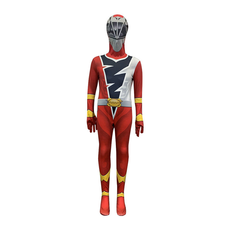 Dino Team Bodysuit Cosplay Costume Full Coverage Elastic Printed Suit Halloween Stage Performance Outfit