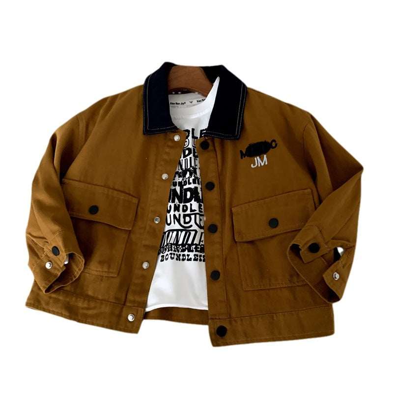 Flip collar jacket children's letter casual autumn top