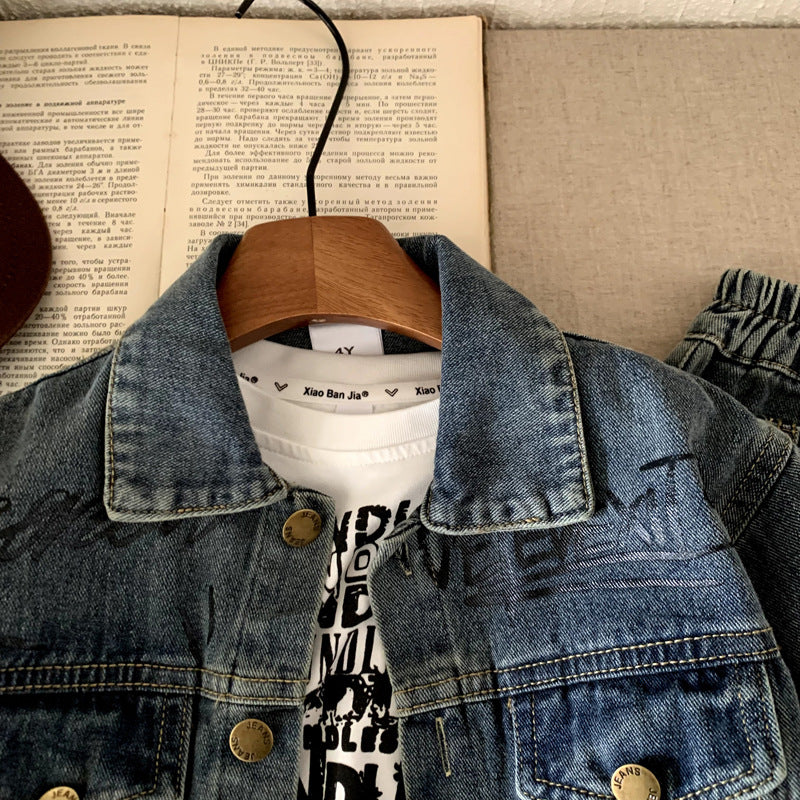 Two piece denim set for children boys and girls