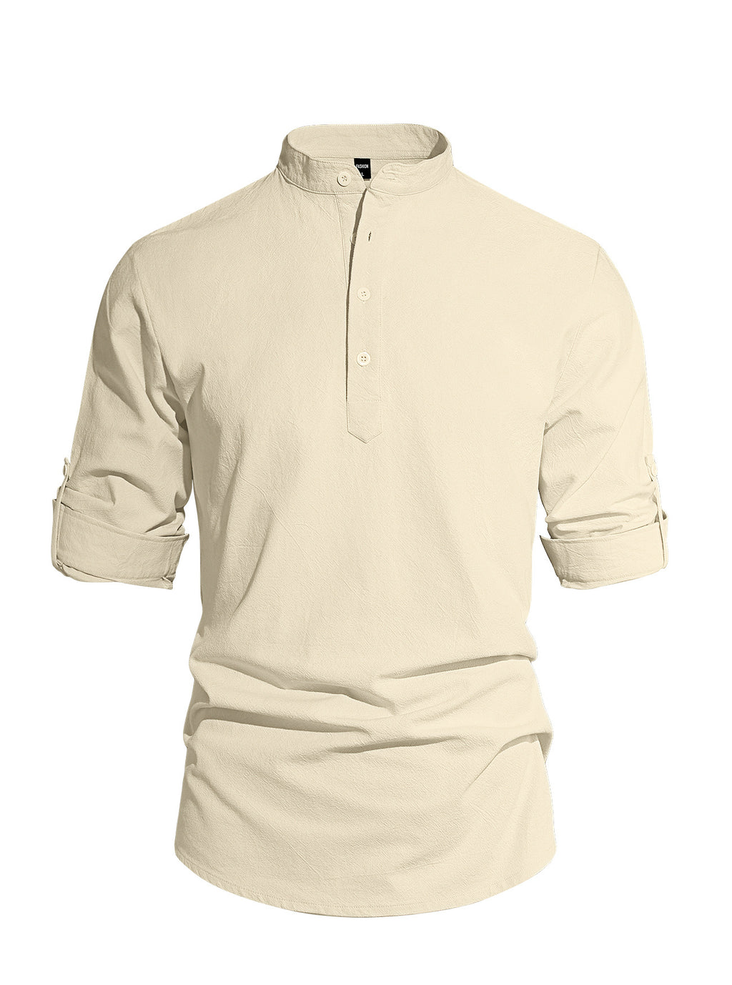 Men's Cotton Linen Henley Collar Solid Color Lightweight Long Sleeve Button-Down Shirt