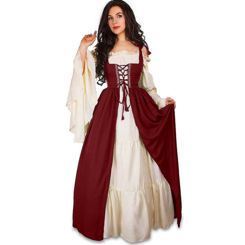 Renaissance Medieval Vintage Court Dress with Tie-Up Corset, Stage Performance Costume