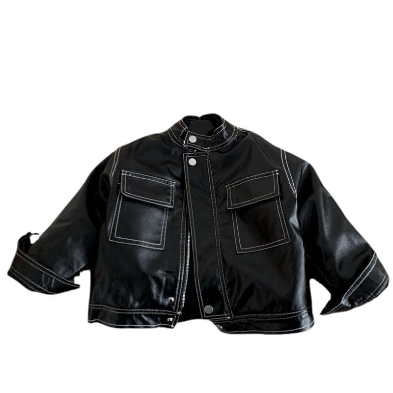 Children's leather jacket with fleece jacket