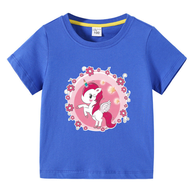 Unicorn children's summer outfit short sleeved T-shirt