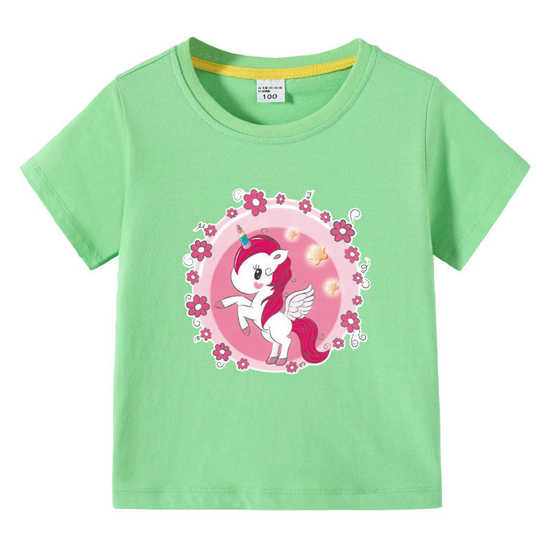 Unicorn children's summer outfit short sleeved T-shirt