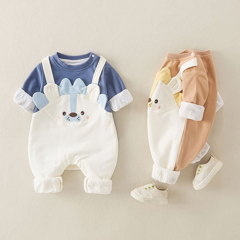 Baby Cute Cartoon Double-Layered Outing Romper for Full Moon