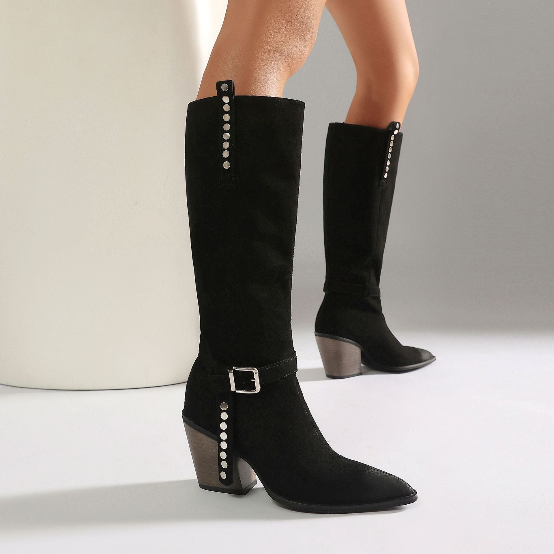 Lady's High Heel Boots with Studs, Pointed Toe, High Shaft Western Style Made to order, ships in 7 days