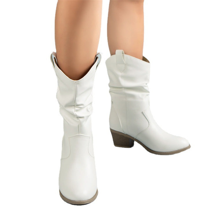 Botas Cowboy Cómodas con Tacón Apilado – Estilo Western Mujer