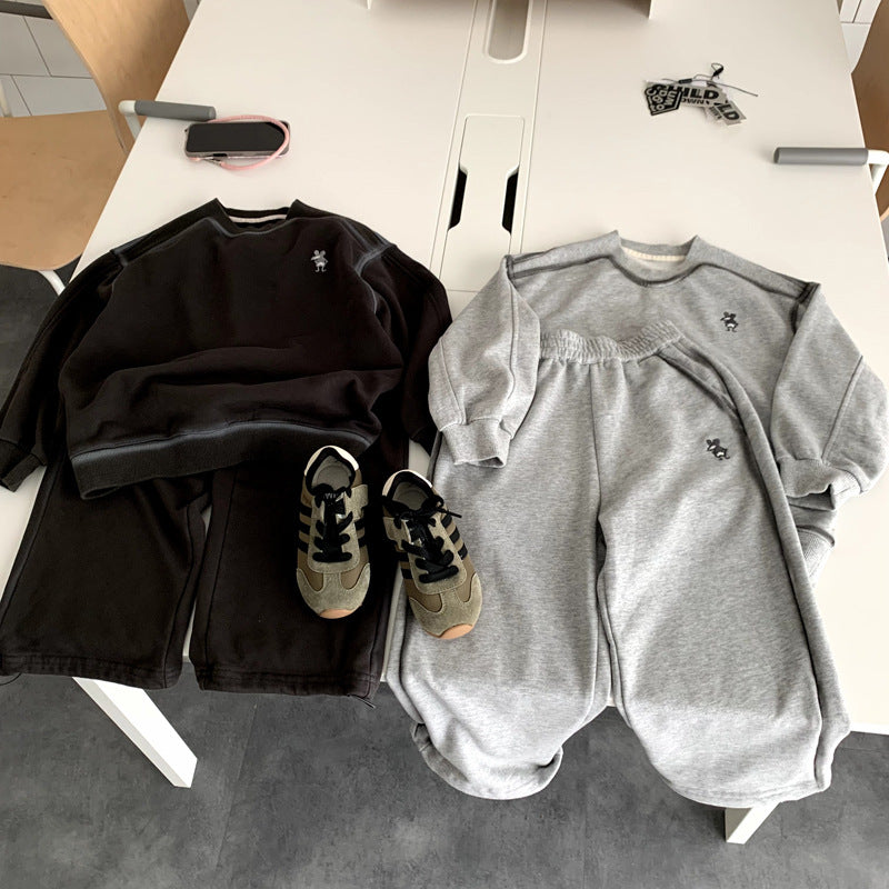 Embroidered knitted sweatshirt and pants two-piece set