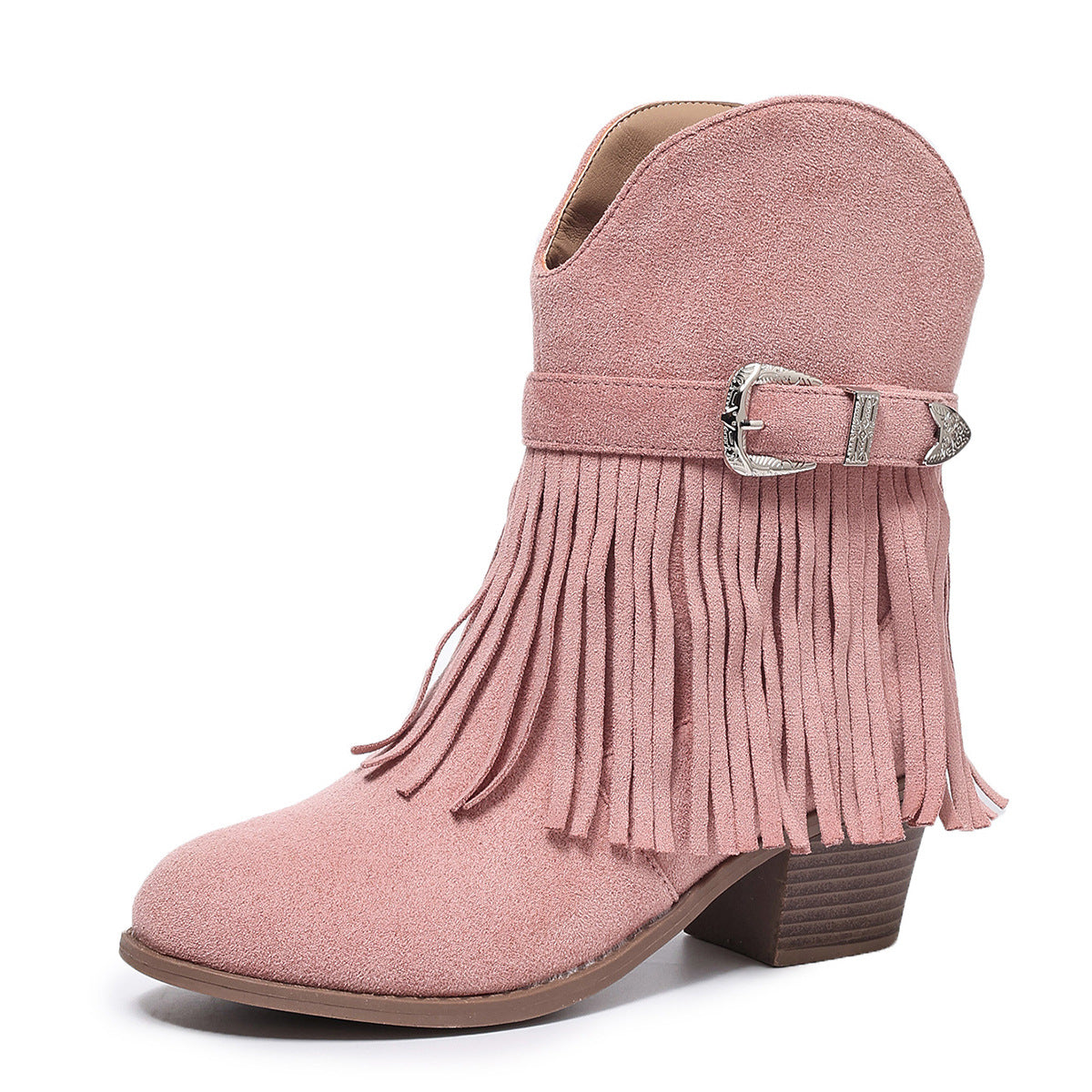 Botines Western con Flecos, Hebilla y Tacón Grueso – Mujer