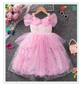 Fashionable Pink Butterfly Princess Dress for Girls, Summer Chiffon Puff Skirt, Party and Birthday Dress