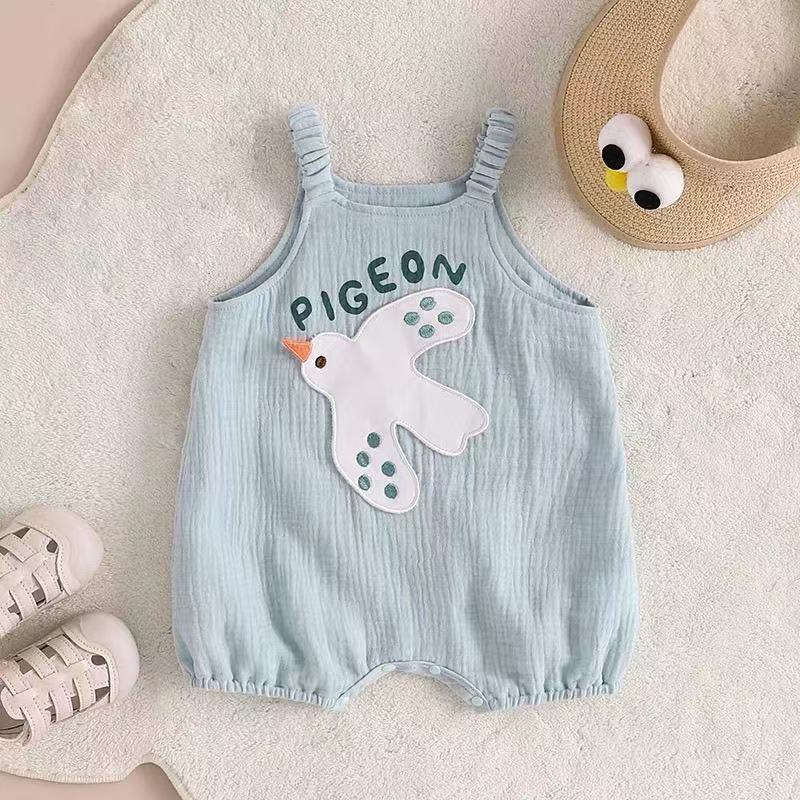 Baby Thin Sleeveless Romper, Cartoon Print, Cute Baby Onesie