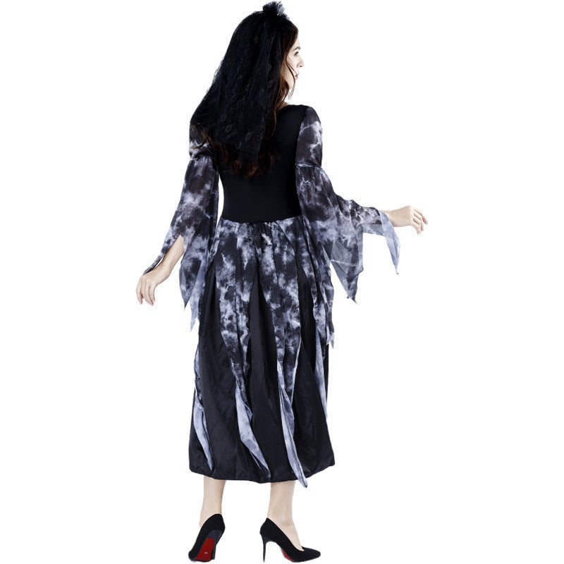Halloween Dark Evil Crow Tulle Ghost Bride Cosplay Costume for Carnival and Easter Party