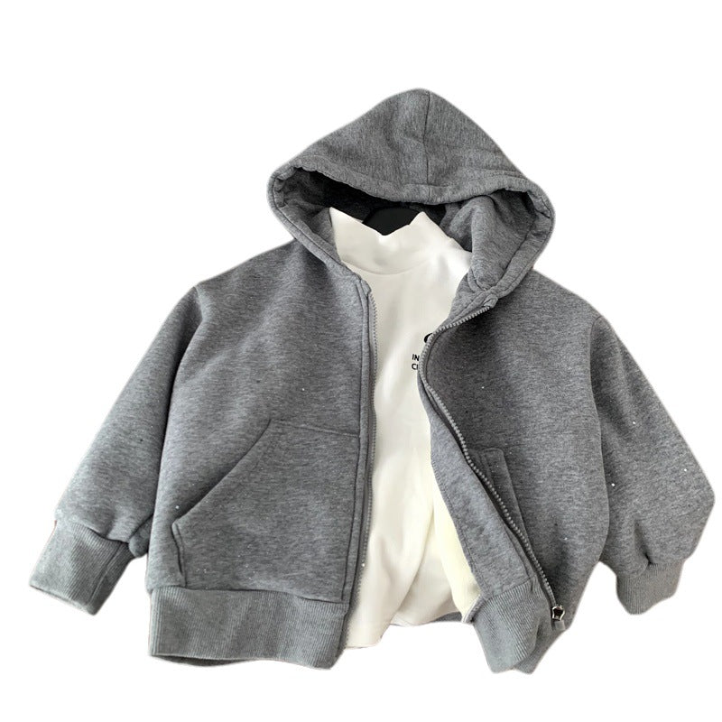 Autumn and winter girls' coat with plush and thickened boys' hoodie