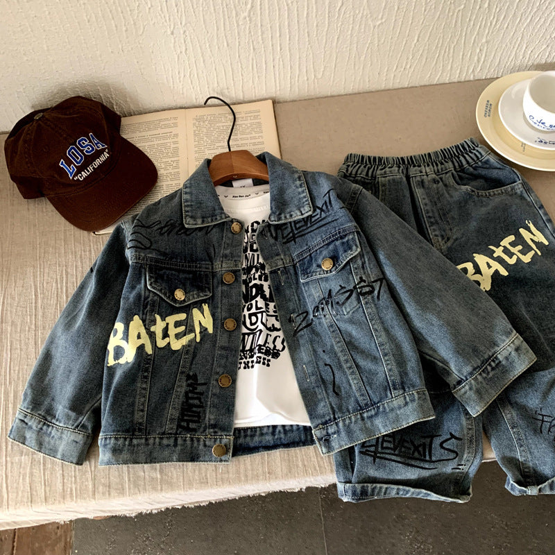 Two piece denim set for children boys and girls