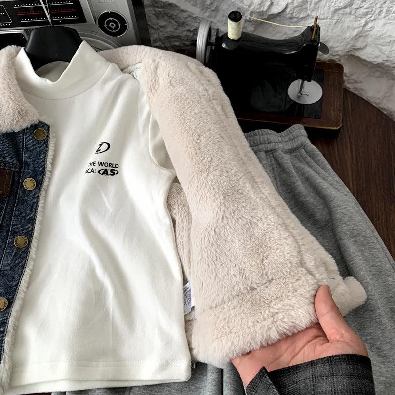 Children's Velvet Thickened Pie Overcomes Girls' Cowboy Top Winter