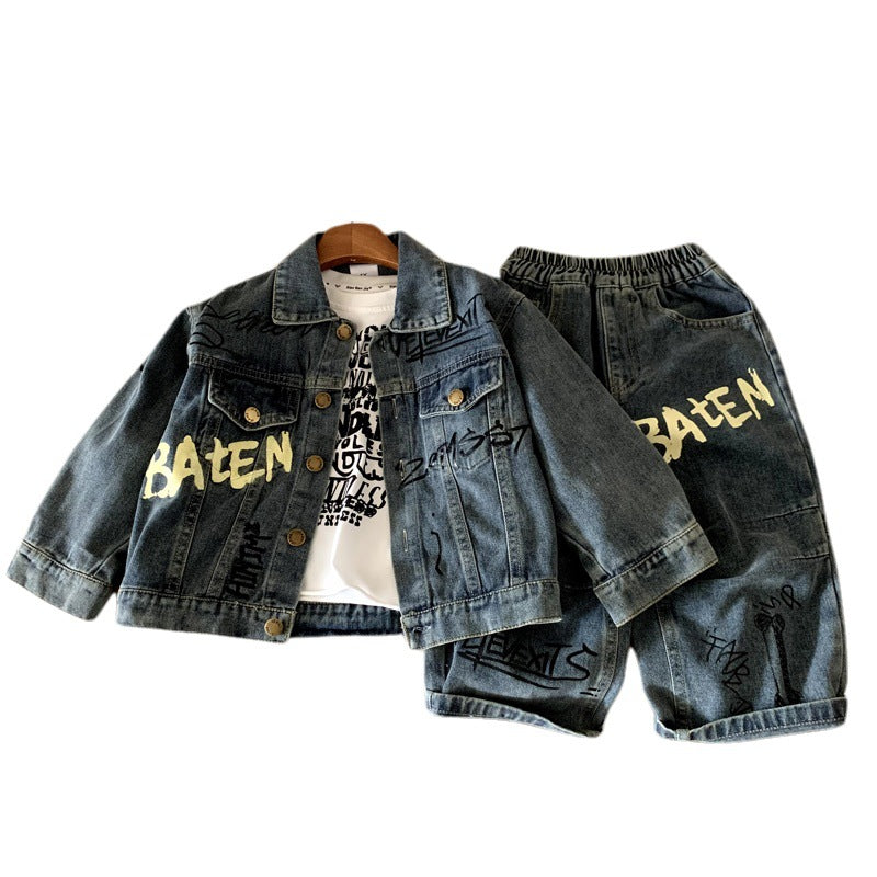 Two piece denim set for children boys and girls