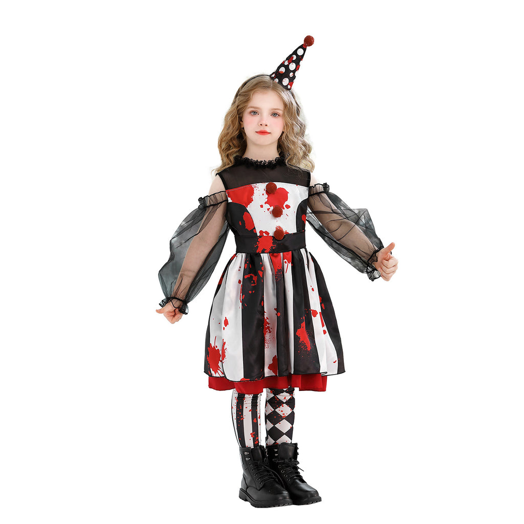 Halloween Kids Costume Clown Outfit Circus Party Funny Dress for Girls Carnival Performance Dress