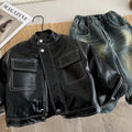 Children's leather jacket with fleece jacket