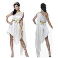 Greek Goddess Costume Egyptian Queen White Asymmetrical Off-Shoulder Dress for Stage Role Play