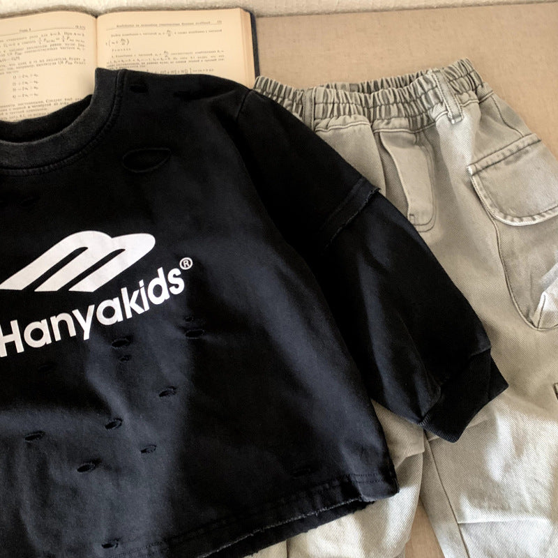 Boys' autumn outfit vintage letter versatile base shirt