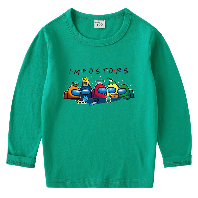Children's cotton T-shirt with round neck and long sleeved base
