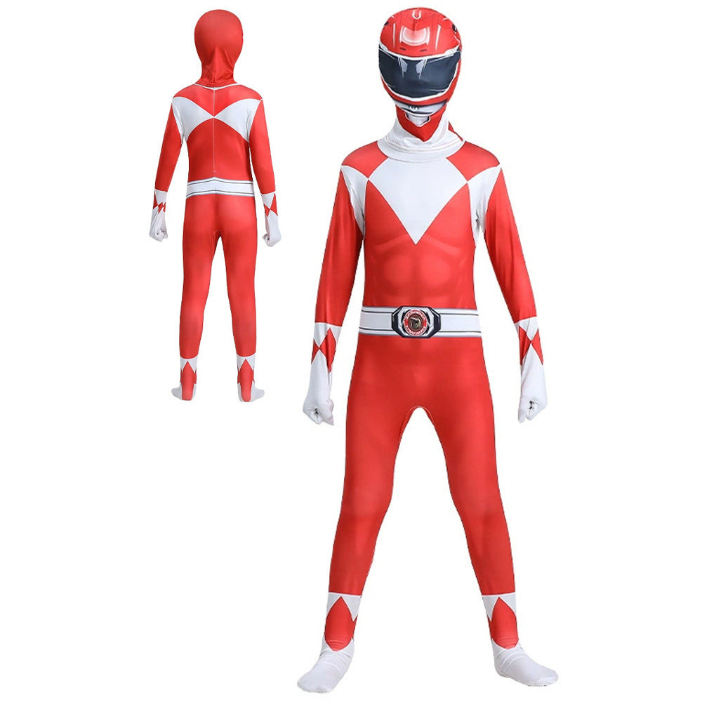 Dino Team Bodysuit Cosplay Costume Full Coverage Elastic Printed Suit Halloween Stage Performance Outfit