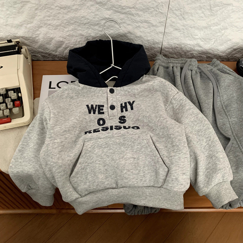 Children's fleece hoodie with thickened warm cover for autumn and winter