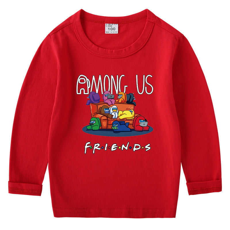 Children's cotton T-shirt with round neck and long sleeved base