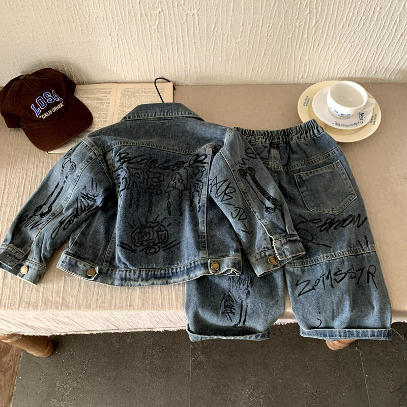 Two piece denim set for children boys and girls
