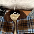 Boys' woolen plaid jacket with thickened fleece for autumn and winter