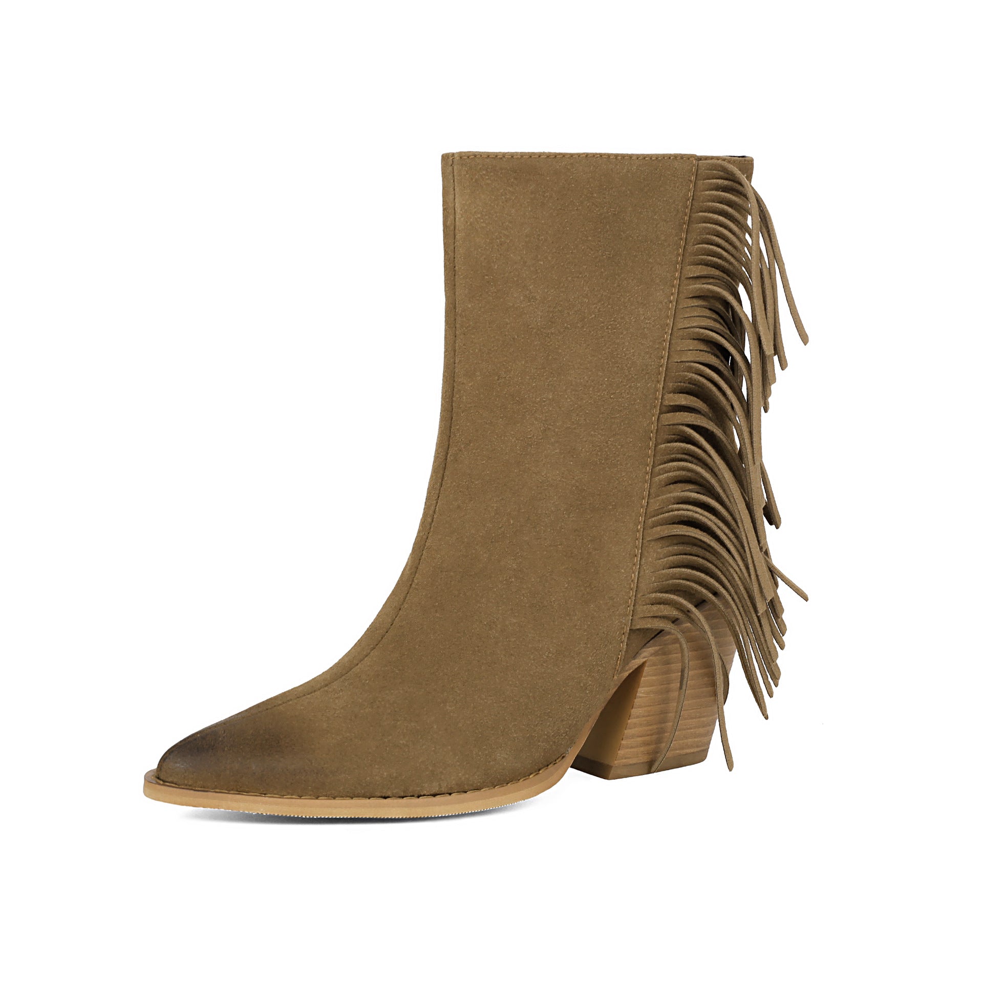 Botines Western con Flecos, Punta Fina y Tacón Grueso – Mujer