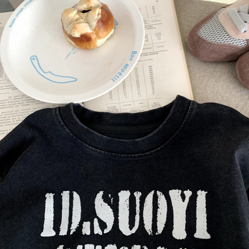 Letter printed baby girl's loose fitting fake two-piece hoodie