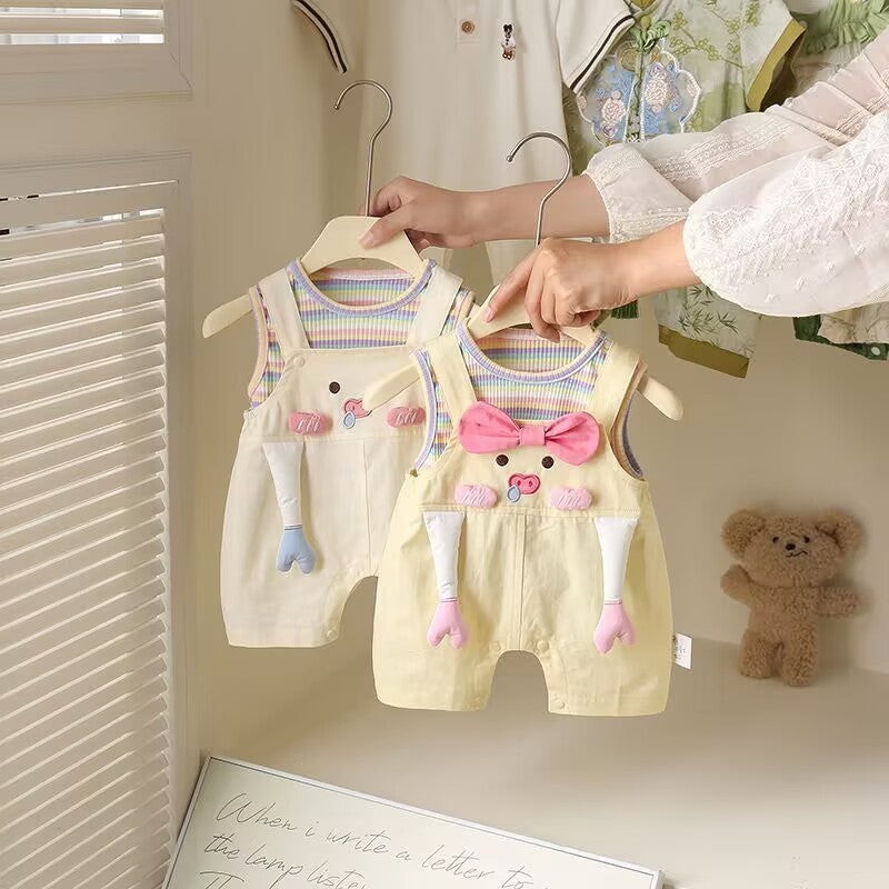 Baby Romper Trendy Cute Wide Shoulder Bodysuit Lightweight Overalls Two-Piece Set