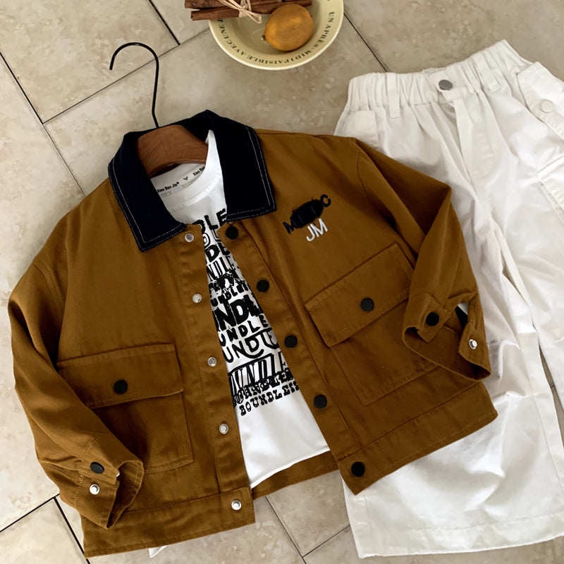Flip collar jacket children's letter casual autumn top