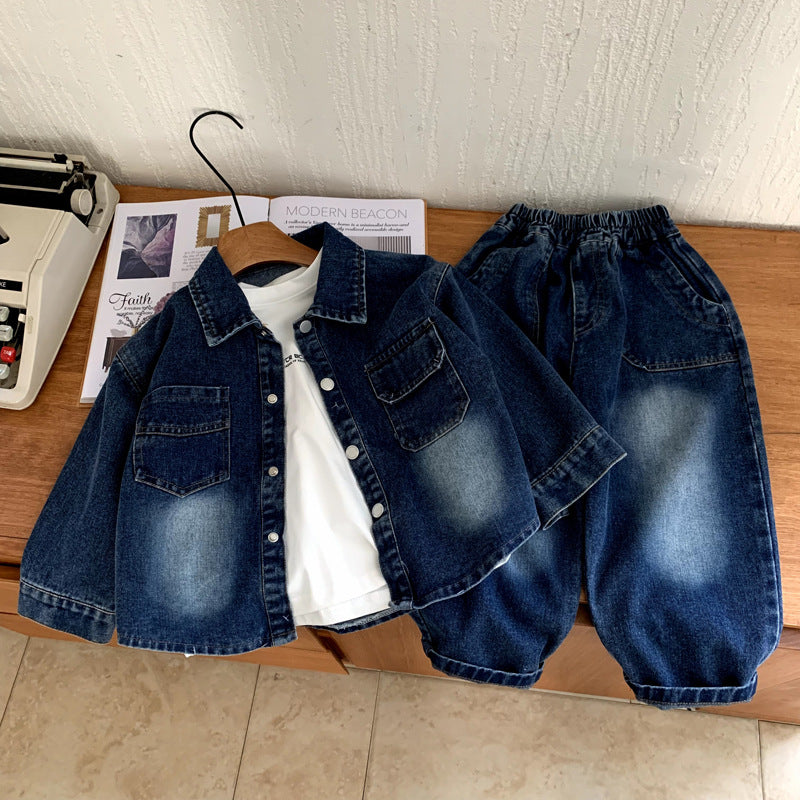 Children's Spring and Autumn Coat Baby Cowboy Two Piece Set