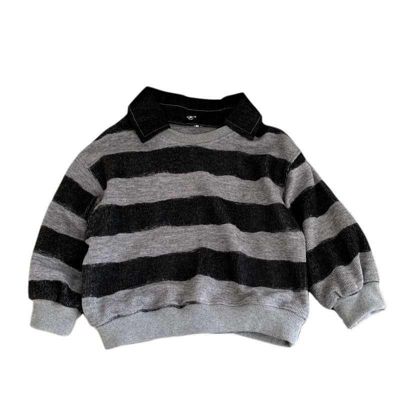 Children's versatile striped undershirt sweatshirt for girls