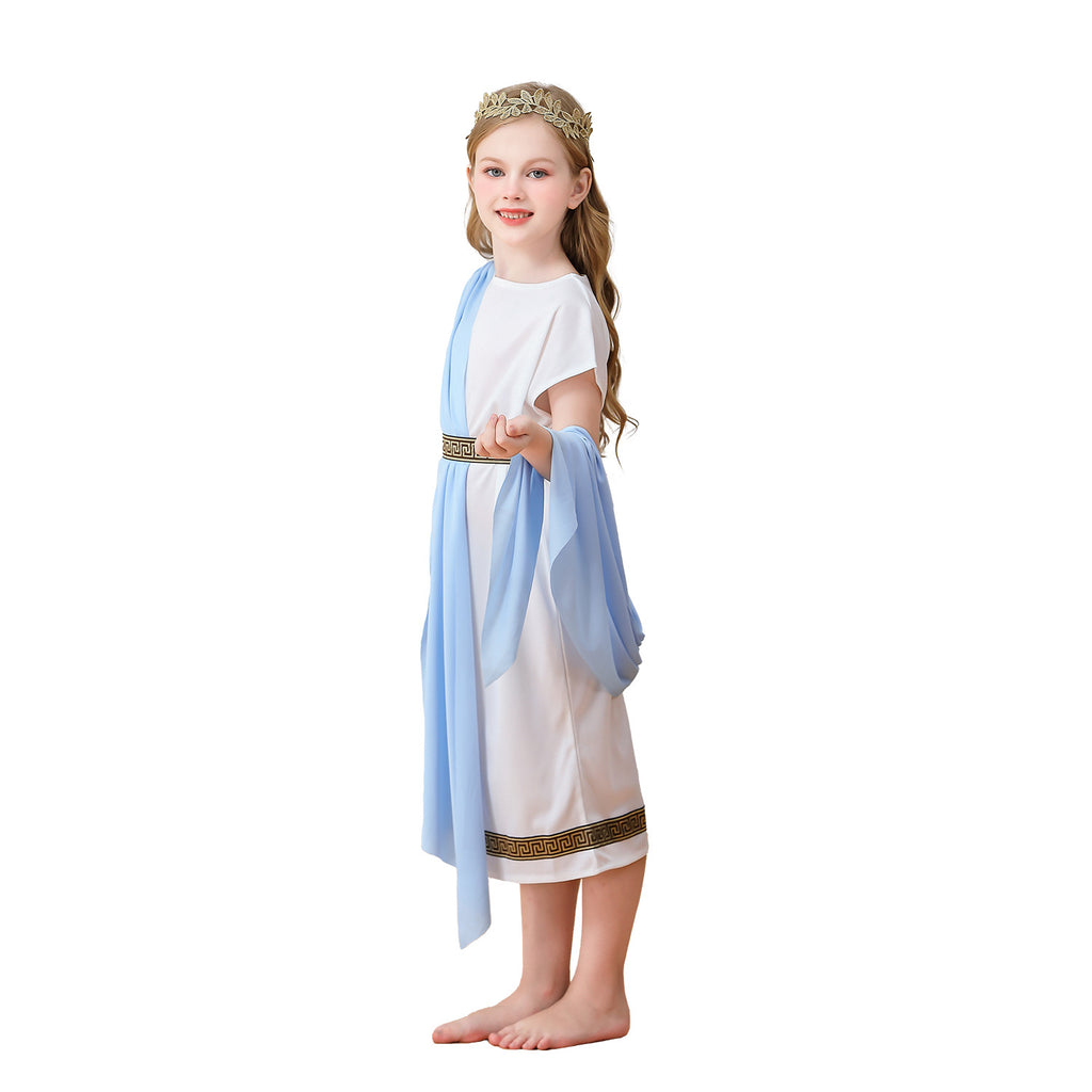 Halloween Kids Costume Greek Mythology Boys Girls Dress White Roman Toga Robe Carnival Performance Costume