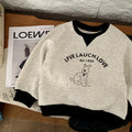 Baby girl round neck cartoon one-piece plush thick pullover top with plush hoodie